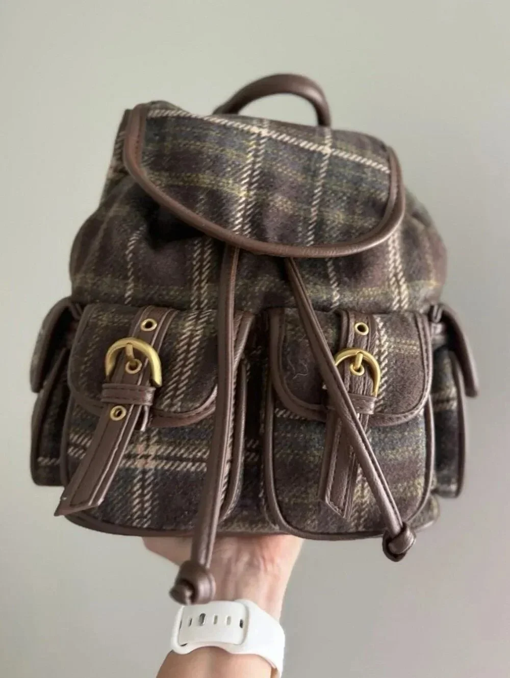 Madden Girl Brown Plaid Backpack